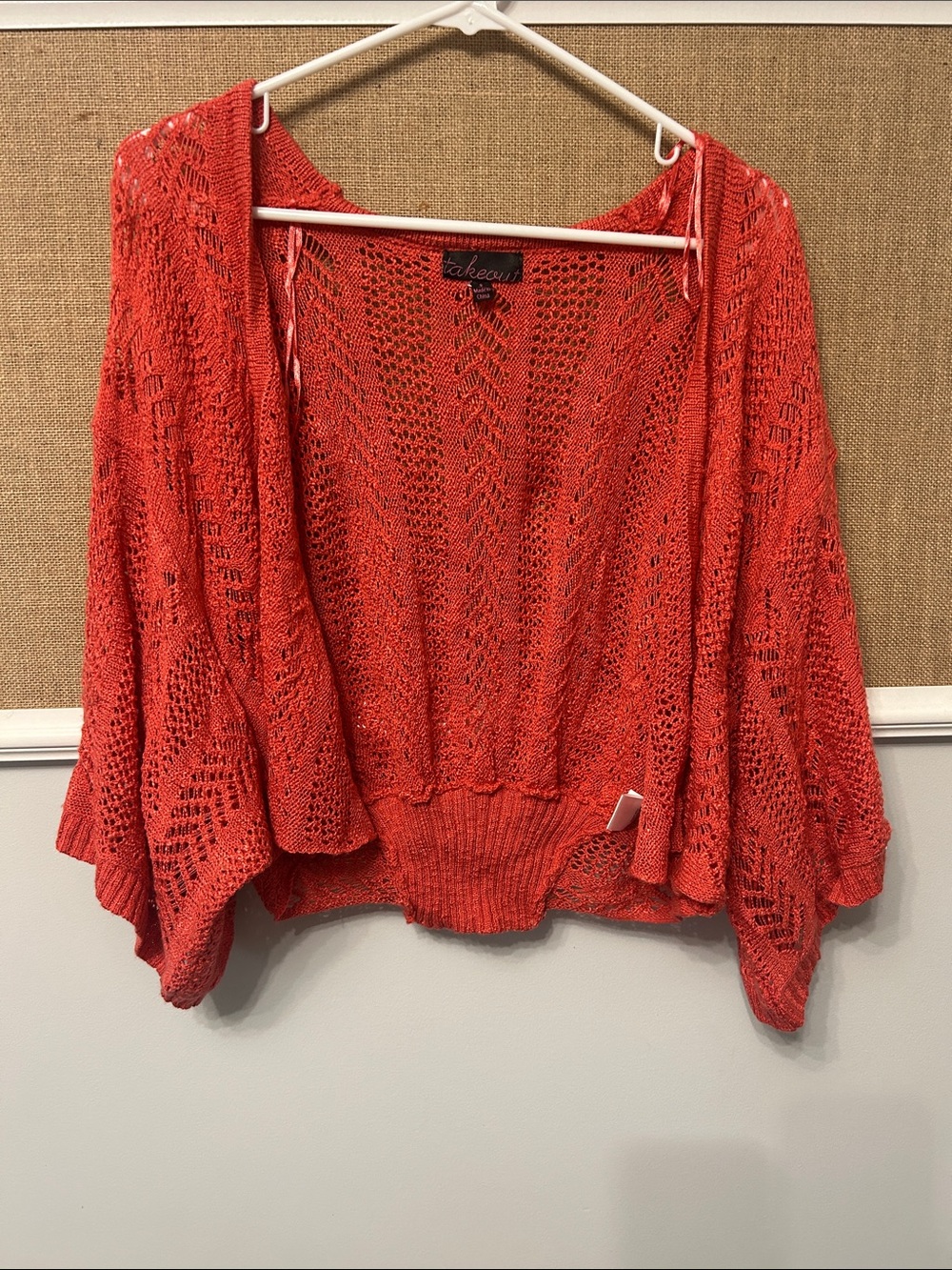 Takeout Coral Open-Weave Crochet Shrug